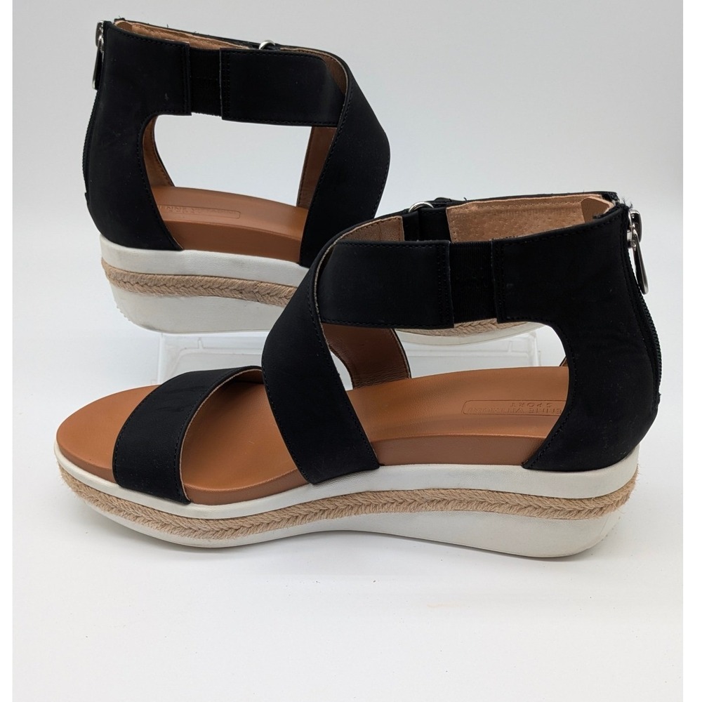 Adrienne Vittadini Sport Cape May Black Wedge Sandals Womens Size 9M Zip Back